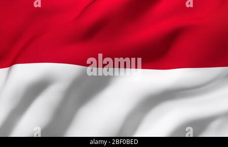 Flagge Indonesiens weht im Wind. Ganze Seite Indonesische Flagge. 3D-Darstellung. Stockfoto