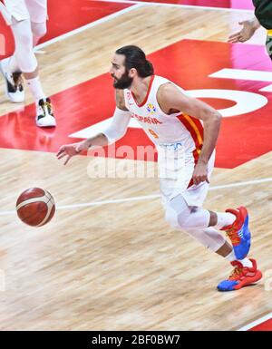 Ricky Rubio (Spanien) gegen Australien. FIBA Basketball Wm China 2019, Halbfinale Stockfoto