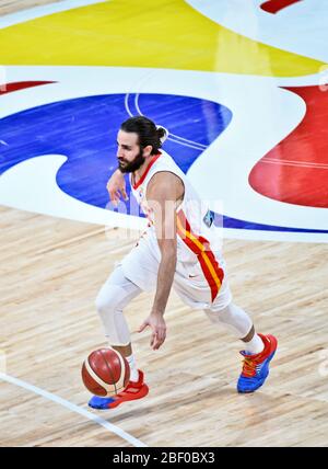 Ricky Rubio (Spanien) gegen Australien. FIBA Basketball Wm China 2019, Halbfinale Stockfoto