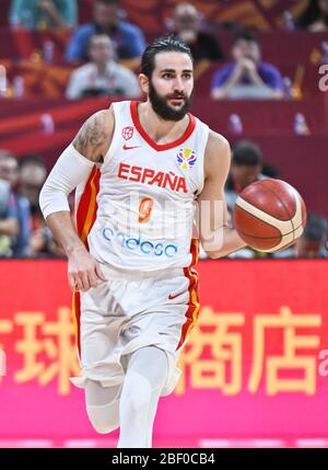 Ricky Rubio (Spanien) gegen Australien. FIBA Basketball Wm China 2019, Halbfinale Stockfoto