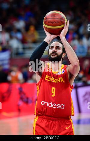 Ricky Rubio (Spanien) gegen Argentinien. FIBA Basketball Wm China 2019, Finale Stockfoto