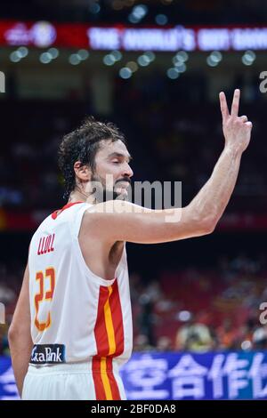 Sergio Llull (Spanien) gegen Australien. FIBA Basketball Wm China 2019, Halbfinale Stockfoto