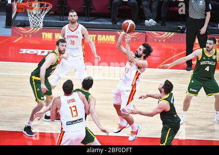 Sergio Llull (Spanien) gegen Australien. FIBA Basketball Wm China 2019, Halbfinale Stockfoto