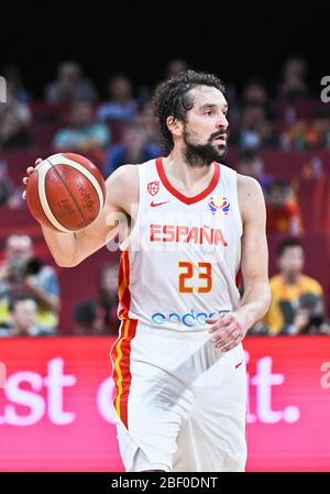 Sergio Llull (Spanien) gegen Australien. FIBA Basketball Wm China 2019, Halbfinale Stockfoto