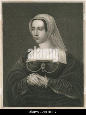 Antike 1829 Gravur, Catherine Parr. Catherine Parr (1512-1548) war Königin Gemahlin von England und Irland (1543-47) als letzte der sechs Ehefrauen von König Heinrich VIII. Und die letzte Königin Gemahlin des Hauses Tudor. QUELLE: ORIGINALGRAVUR Stockfoto