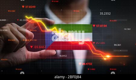 Grafik fällt vor Äquatorialguinea Flagge. Krisenkonzept Stockfoto