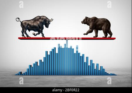 Balance als Unternehmen investieren Sehen Sie SAW und Wirtschaft Aktienmarkt oder Bull and Bear Wirtschaft auf einem See SAW Konzept mit 3D-Illustrationen Elemente. Stockfoto