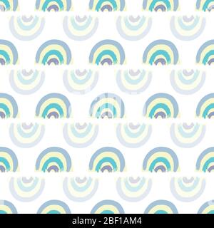 Nahtlose Vektor kindisch geometrische Regenbogen Muster auf weißem Hintergrund. Hand bemalte Pinsel Textur in blauen Tönen auf weißem Hintergrund. Oberflächenmuster. Stock Vektor