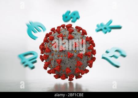 Coronavirus hat die Wirtschaft der Weltwirtschaftsmächte ausgelöscht. 3D-Rendering Stockfoto