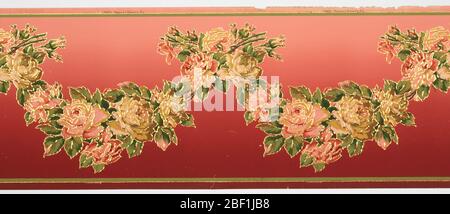 Washington. Flatterer Fries. Große rosa und gelbe Rosenschwaden, die in