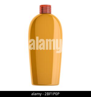 Orange Kunststoff kosmetische Flasche Mockup. Shampoo, Balsam, Conditioner oder Ölflasche. 3D-Rendering auf weißem Hintergrund isoliert Stockfoto