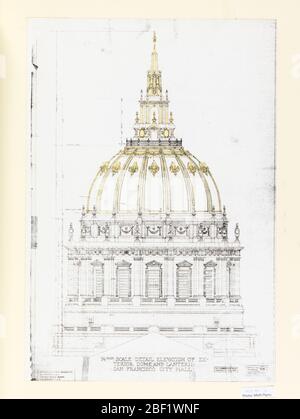 Architektonische Arbeitszeichnungen des San Francisco. Mappe mit 23 Fotos der wichtigsten Arbeitszeichnungen für das Rathaus von San Francisco, das zwischen 1913 und 1916 erbaut wurde, und einem erläuternden Blatt, das die Geschichte der Konstruktion des Gebäudes darstellt. Stockfoto