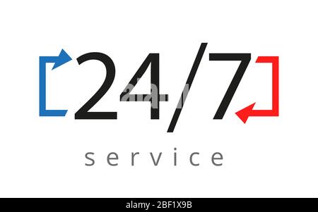 Das Schild ist 24 Stunden am Tag und 7 Tage die Woche auf weißem Hintergrund geöffnet. Platte, Banner, isoliertes Objekt. Stock Vektor