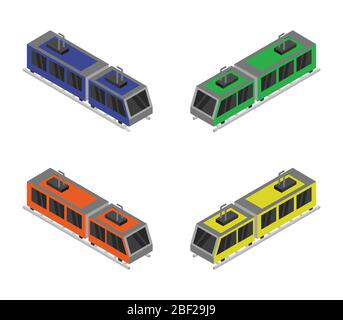 Isometrisches Tram-Symbol in Vektor auf weißem Hintergrund dargestellt Stock Vektor