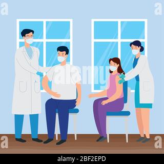 Ärzte impfen zu paar in Sprechzimmer Stock Vektor