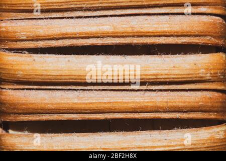 Holzhintergrund. Detail von Korbkorb Makro. Rattan Holz Textur Stockfoto