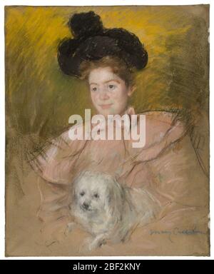 Frau im Himbeer-Kostüm hält einen Hund. JH erworben von Parke-bernet Galleries, New York 1966YOKOHAMA MUSEUM OF ART. 'Mary Cassatt Retrospective', 25. Juni-11. September 2016, Nr. 89, Abb. S. 122; S. 211. Tour: NATIONALMUSEUM FÜR MODERNE KUNST, Kyoto, 27. September-4. Dezember. Stockfoto