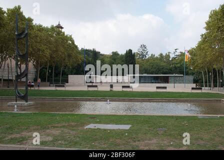 1920er Jahre ikonische Architektur Moderne Steinglas Minimalismus Deutscher Pavillon Barcelona Pavillon, Barcelona, Spanien von Mies Van der Rohe Lilly Reic Stockfoto