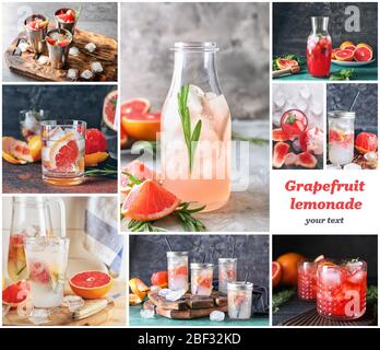 Collage aus Fotos mit erfrischender Grapefruit-Limonade und Platz für Text Stockfoto