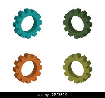 Isometrisches Zahnradsymbol auf weißem Hintergrund im Vektor dargestellt Stock Vektor