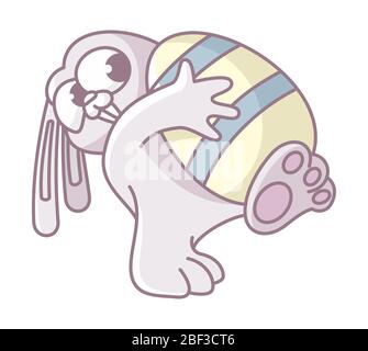 Cartoon Bunny trägt ein goldenes osterei. Buntes Design eines osterhase weißen Hintergrund Stock Vektor
