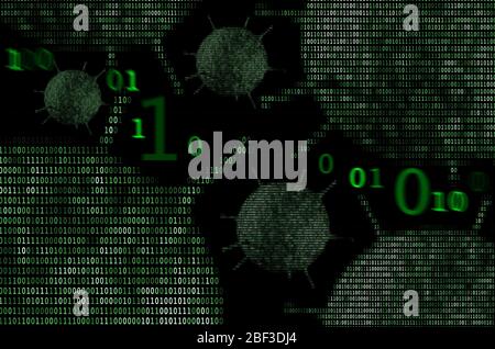 Grüne Binärcode Computer Virus ASCII 3D Illustration Stockfoto