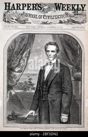 Hon Abraham Lincoln Geboren in Kentucky Februar 12 1809 aus Harpers Weekly November 10 1860. Stockfoto