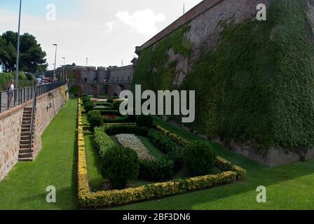 Mittelalterliche Festung aus dem 17. Jahrhundert, Schloss Montjuic, Barcelona, Spanien Stockfoto