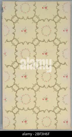 Deckenpapier. Floraler Zweig in Metallic Gold umrandet von grauen