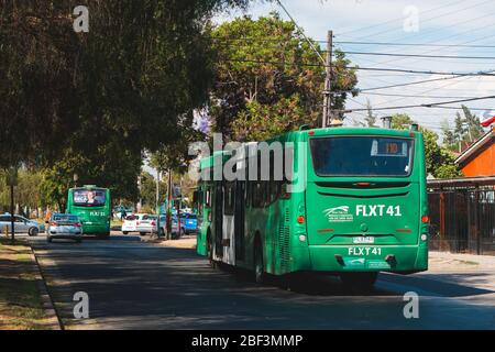 SANTIAGO, CHILE - NOVEMBER 2019: Transantiago-Bus in Estación Central Stockfoto