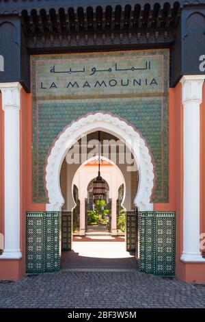 Marrakesch, Marokko - 8. September 2010: Eingang zum La Mamounia Hotel das 5-Sterne-Hotel wurde 1929 erbaut. Stockfoto