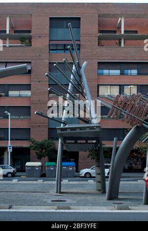 1990er Jahre DekonstruktivistInnen Dekonstruktivismus Architektur Stahlbau Pergoles de l'Avinguda Icaria, Barcelona, Spanien von Enric Miralles und Carme Pinos Stockfoto