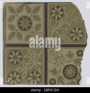 Seitenwand-Probe. Fragmentarische Tapeten aus dem Musterbuch, inklusive ästhetischer und anglo-japanischer Motive.72 Seiten mit Mustern. Stockfoto