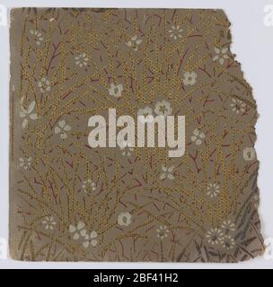 Seitenwand-Probe. Fragmentarische Tapeten aus dem Musterbuch, inklusive ästhetischer und anglo-japanischer Motive.72 Seiten mit Mustern. Stockfoto
