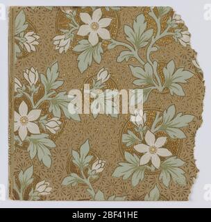 Seitenwand-Probe. Fragmentarische Tapeten aus dem Musterbuch, inklusive ästhetischer und anglo-japanischer Motive.72 Seiten mit Mustern. Stockfoto