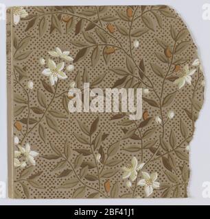 Seitenwand-Probe. Fragmentarische Tapeten aus dem Musterbuch, inklusive ästhetischer und anglo-japanischer Motive.72 Seiten mit Mustern. Stockfoto