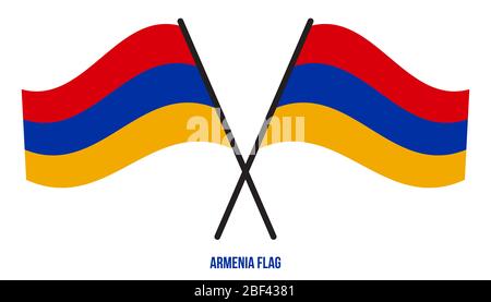 Zwei Gekreuzte Winkende Armenienflagge Auf Isoliertem Weißem Hintergrund. Armenien Flagge Vektor Illustration. Stockfoto