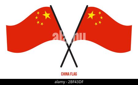 Zwei Gekreuzte Winkende China-Flagge Auf Isoliertem Weißem Hintergrund. China Flagge Vektor Illustration. Stockfoto