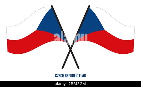 Zwei Gekreuzte Winkende Tschechische Republik Flagge Auf Isoliertem Weißem Hintergrund. Tschechische Republik Flagge Vektor Illustration. Stockfoto