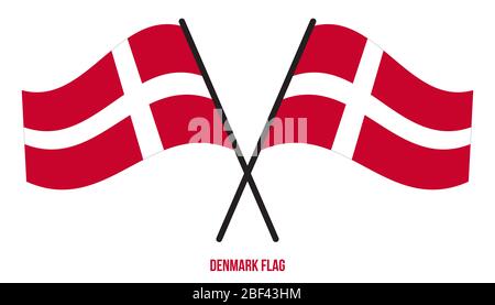 Dänemark Flagge schwenkten Vector Illustration auf weißem Hintergrund. Dänemark Nationalflagge. Stockfoto