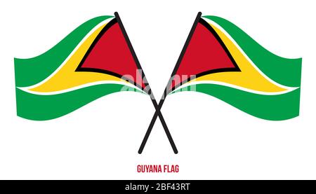 Guyana Flagge schwenkten Vector Illustration auf weißem Hintergrund. Guyana Flagge. Stockfoto