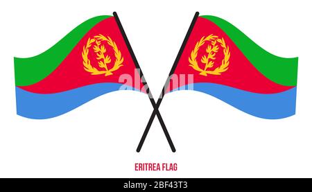 Eritrea Flagge schwenkten Vector Illustration auf weißem Hintergrund. Eritrea Nationalflagge. Stockfoto