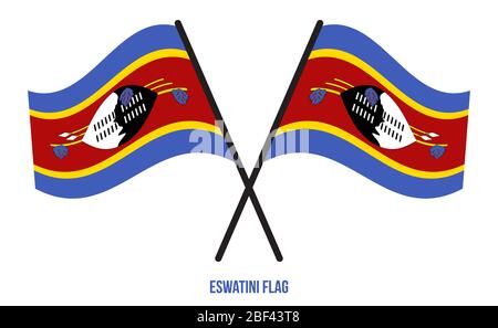 Eswatini Flagge schwenkten Vector Illustration auf weißem Hintergrund. Eswatini Nationalflagge. Stockfoto