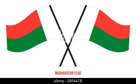 Madagaskar Fahne winken Vector Illustration auf weißem Hintergrund. Madagaskar National Flagge. Stockfoto