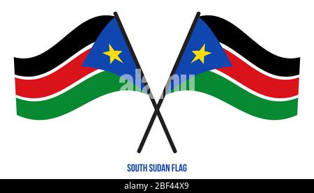 Der Süden des Sudan Flagge schwenkten Vector Illustration auf weißem Hintergrund. Der Süden des Sudan Nationalflagge. Stockfoto