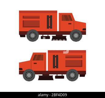 Straßenfeger LKW-Symbol in Vektor auf weißem Hintergrund dargestellt Stock Vektor