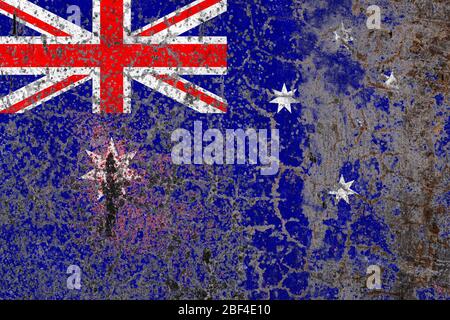 Nationalflagge von Australien auf altem abblätterndem Wandhintergrund.das Konzept des Nationalstolzes und des Symbols des Landes. Stockfoto