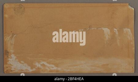 American Falls Goat Island und ein Teil der Horseshoe Falls vom kanadischen Ufer des Niagara River aus gesehen. Horizontale Ansicht vom kanadischen Ufer des Flusses aus zeigt der verbleibende Teil der Horseshoe Falls [nicht in -b gesehen], Goat Island und die American Falls. Stockfoto