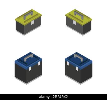 Isometrisches Toolbox-Symbol, das im Vektor auf weißem Hintergrund dargestellt ist Stock Vektor