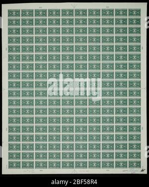 2c Paket nach dem Veröffentlichen, Plattenfest. Zertifizierte Plattenproofs sind der letzte gedruckte Proof der Platte vor dem Druck der Stempel im Büro für Gravur und Druck. Diese Plattenproofs sind jeweils eindeutig, mit den Genehmigungsunterschriften und dem Datum. Stockfoto